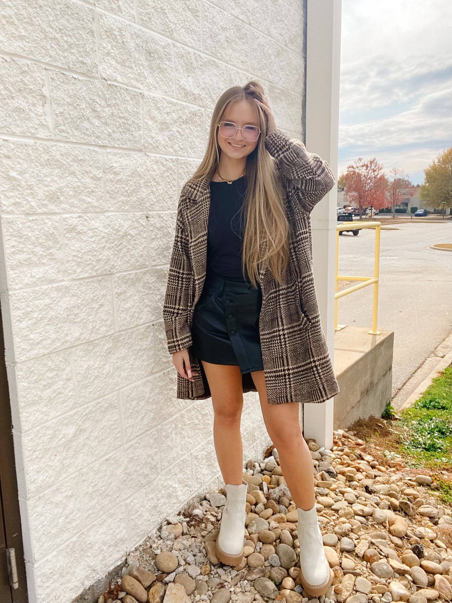 Cedar Ridge Houndstooth Plaid Coat - Brown/Cream