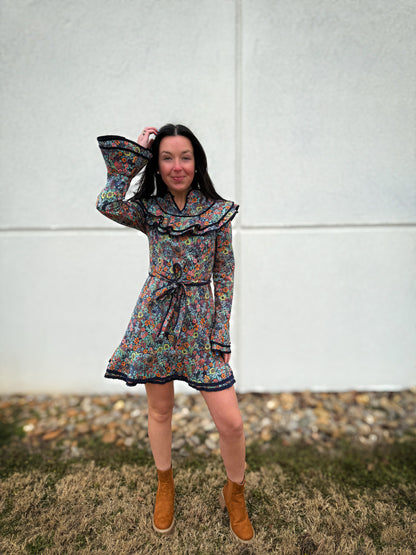 Twilight Floral Ruffle Mini Dress