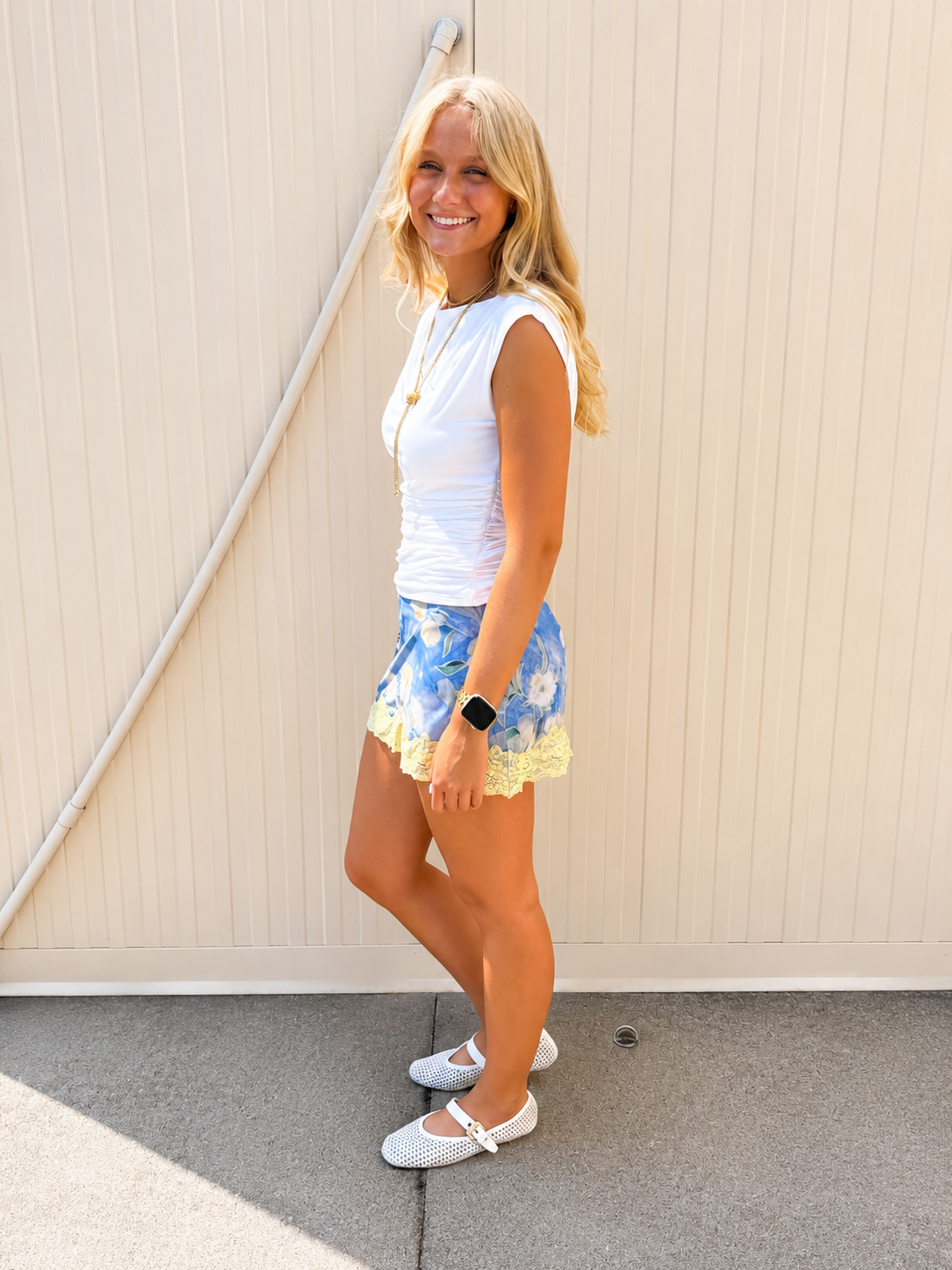 Bluebell Bloom Floral Yellow Lace-Trim Mini Skirt