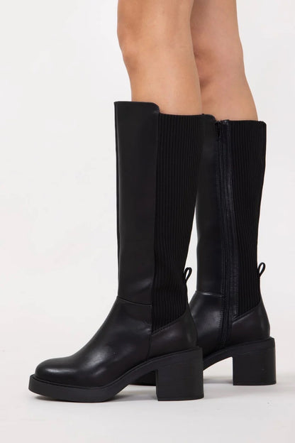 MIA Grier Knit-Back Knee-High Platform Boots - Black