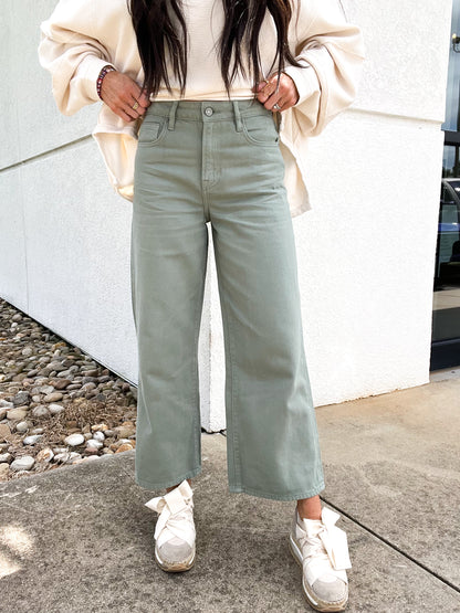 Hidden - Nori Cropped Wide Leg Jean - SAGE