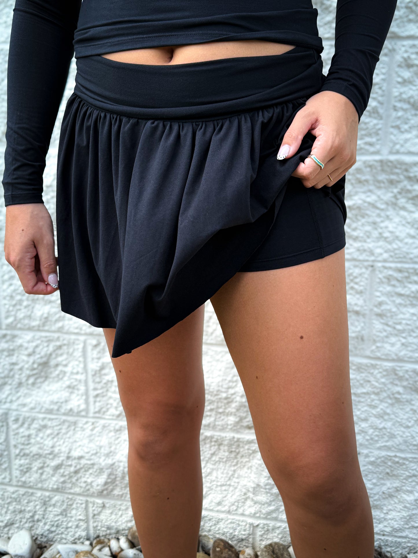 Catch a Break Foldover Skort - BLACK