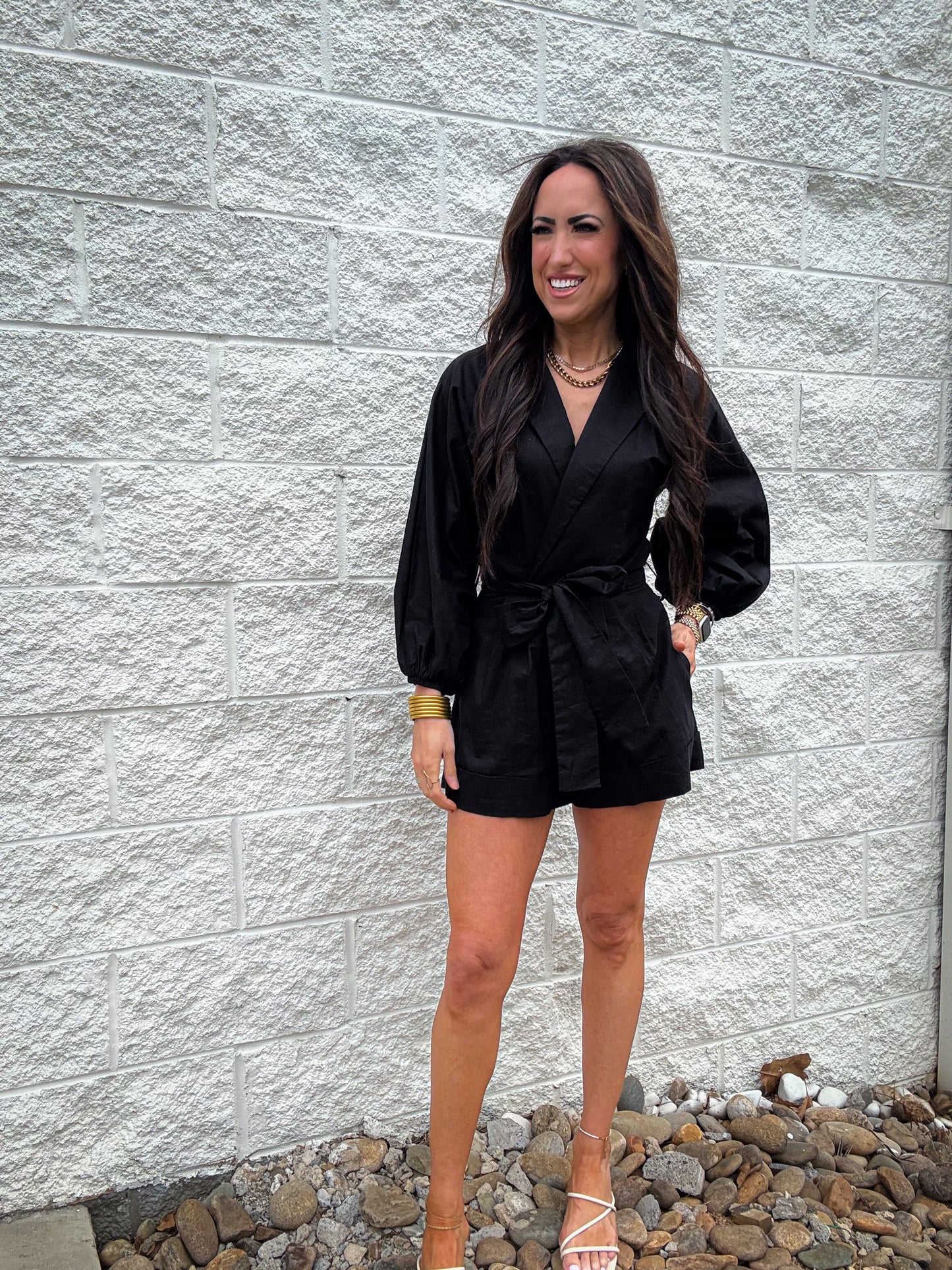 After Dark Linen Romper - BLACK