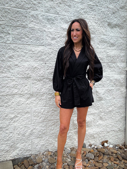 After Dark Linen Romper - BLACK