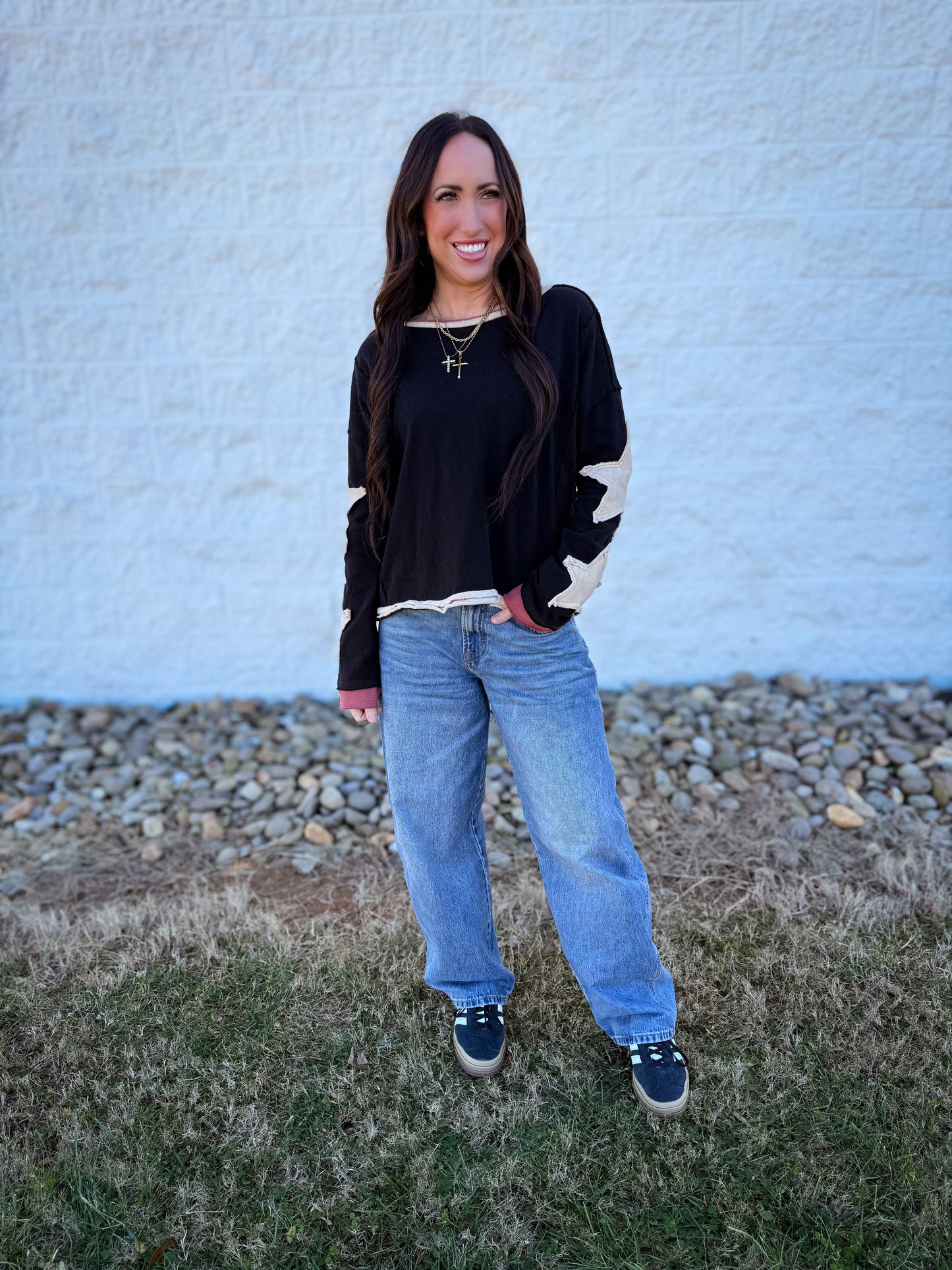 Shooting Star Black Long Sleeve Top