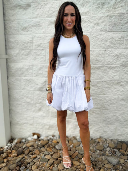Cloud Crème White Balloon Mini Dress