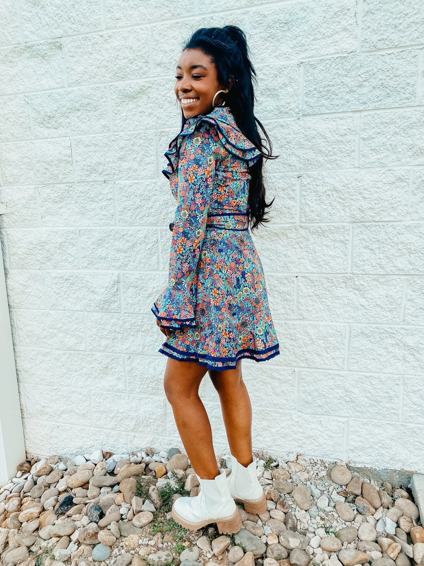 Twilight Floral Ruffle Mini Dress