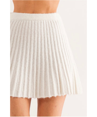 Frosted Pleats Knit Mini Skirt - IVORY
