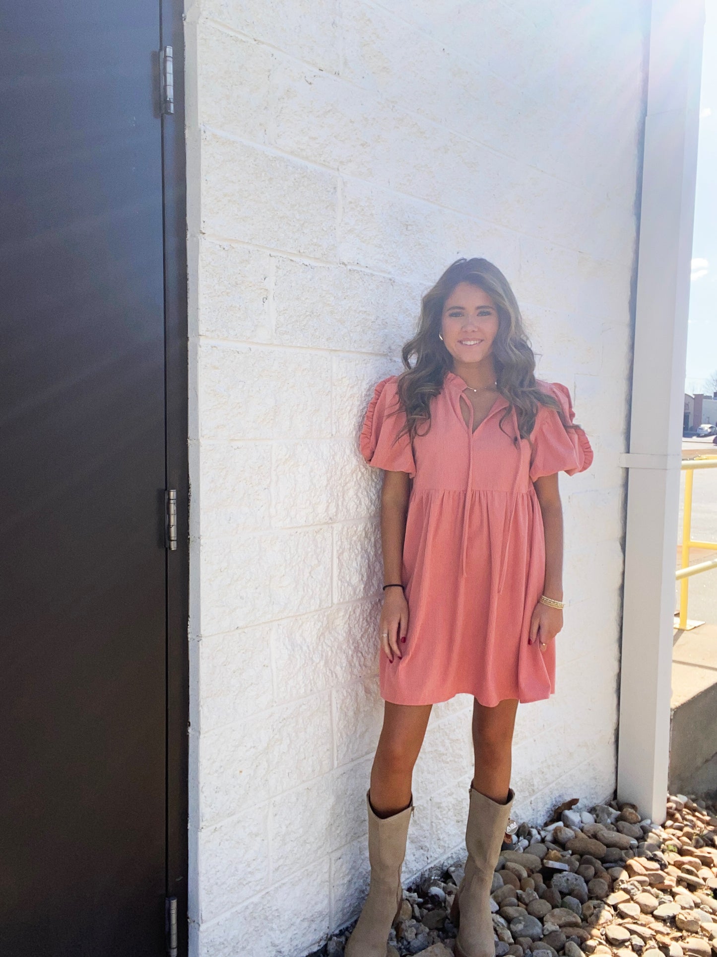 Apricot Pop Corduroy Babydoll Dress