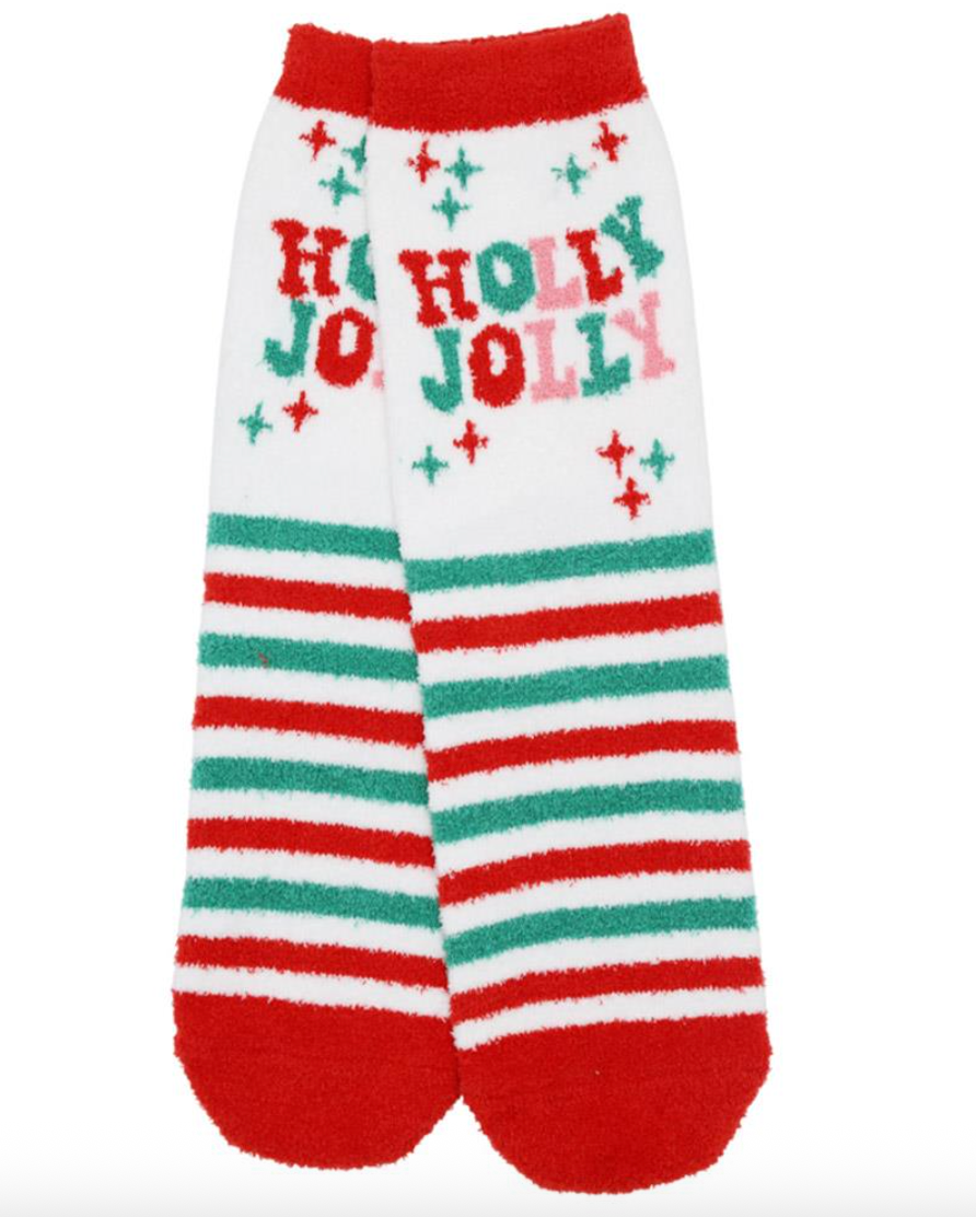 Holiday Cheer Fuzzy Christmas Socks - HOLLY JOLLY