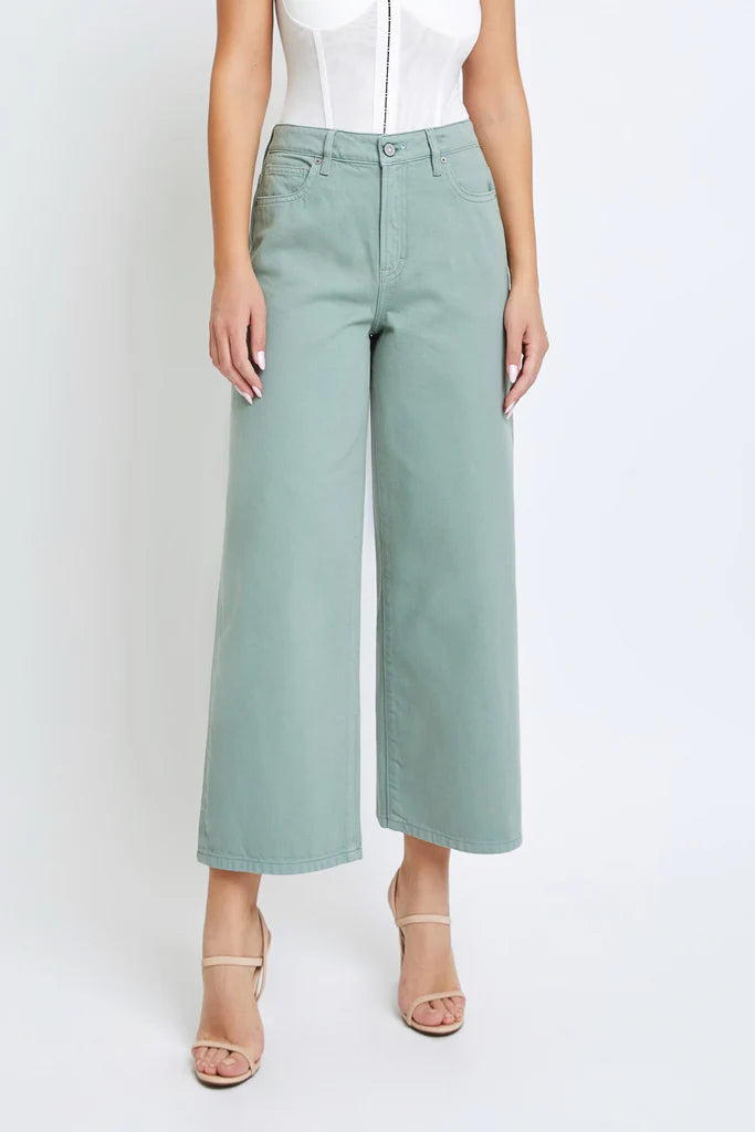 Hidden - Nori Cropped Wide Leg Jean - SAGE