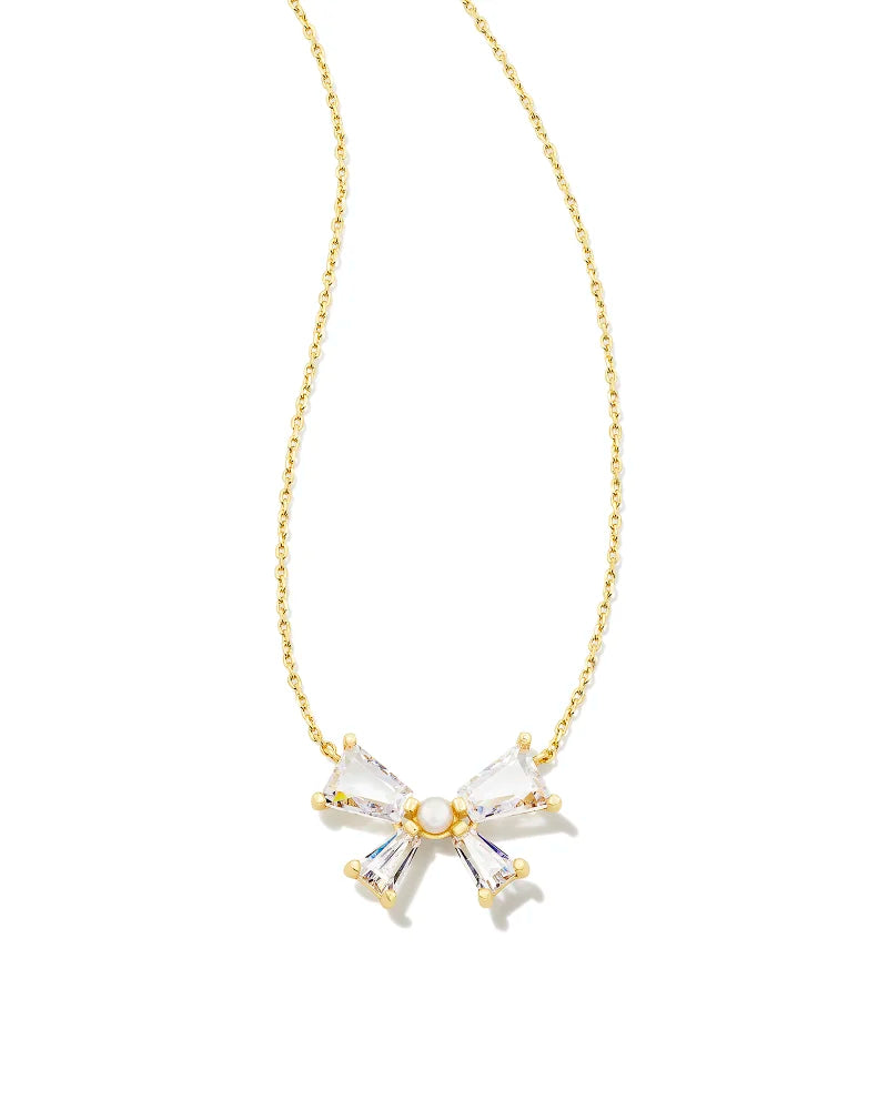 Kendra Scott - Blair Gold Bow Short Pendant Necklace - White Crystal