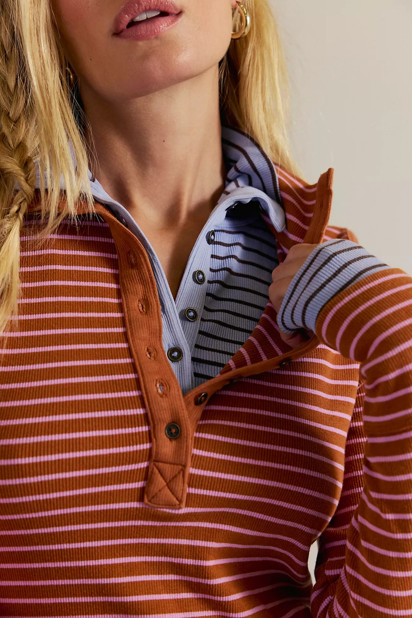 Free People - Lake Stripe Henley - CINNAMON COMBO