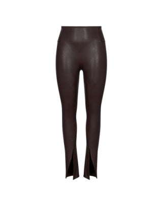Spanx - Leather Like Front Slit Skinny - CHERRY CHOCOLATE