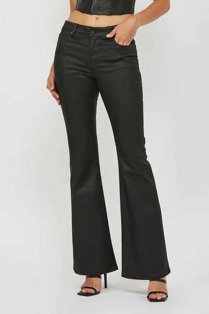 Hidden - Happi -  Coated Wash 33" Inseam Mid Rise Flare  -BLACK