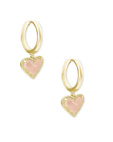 Kendra Scott - Ari Heart Gold Huggie Earrings - ROSE QUARTZ