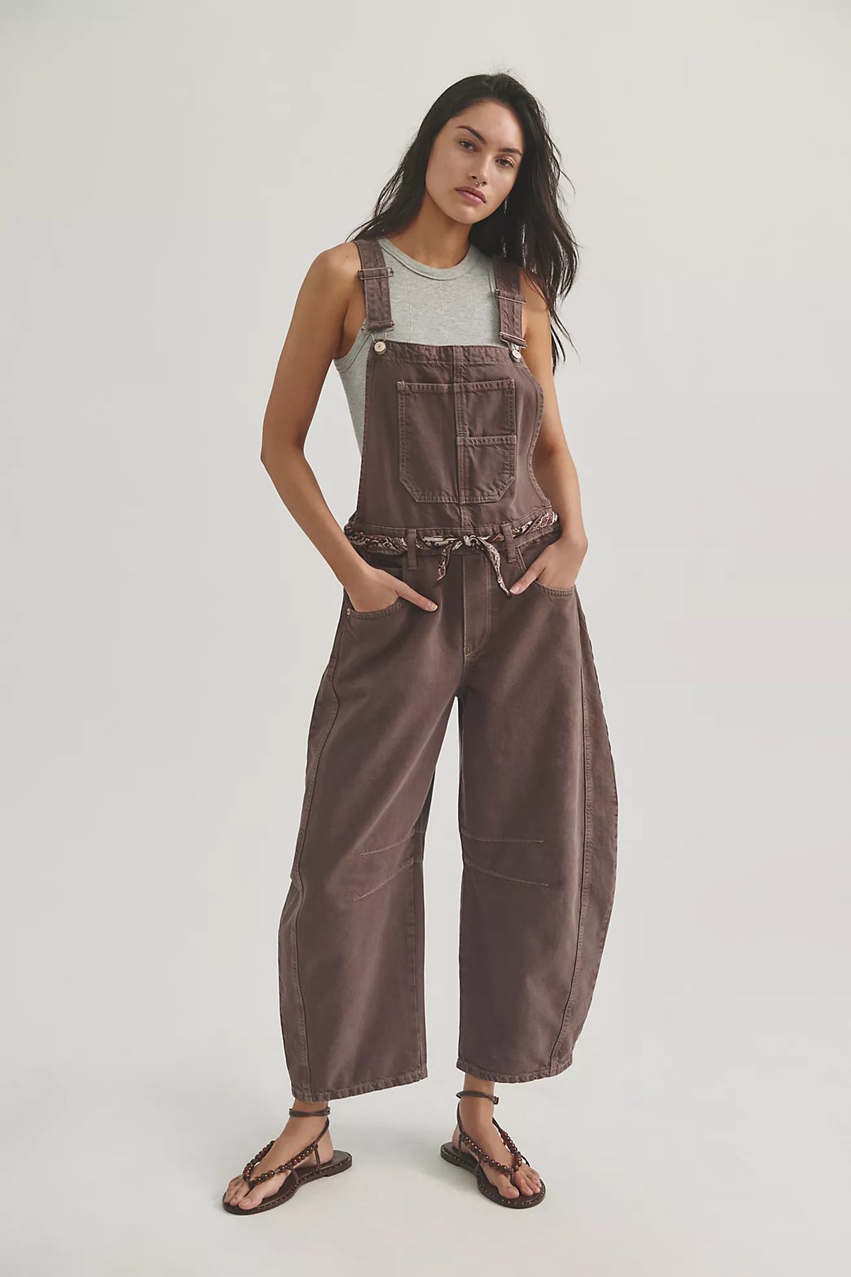Free People - Good Luck Barrel Overalls - Chocolate Mousse