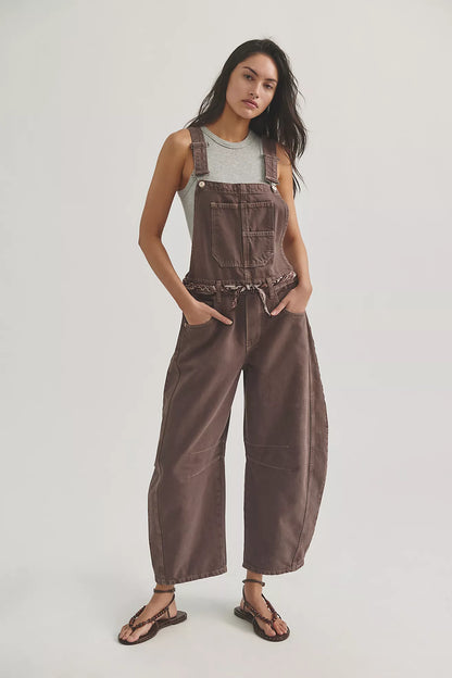 Free People - Good Luck Barrel Overalls - Chocolate Mousse