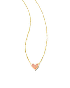 Kendra Scott - Framed Ari Heart Gold Short Pendant Necklace - LIGHT PINK DRUSY