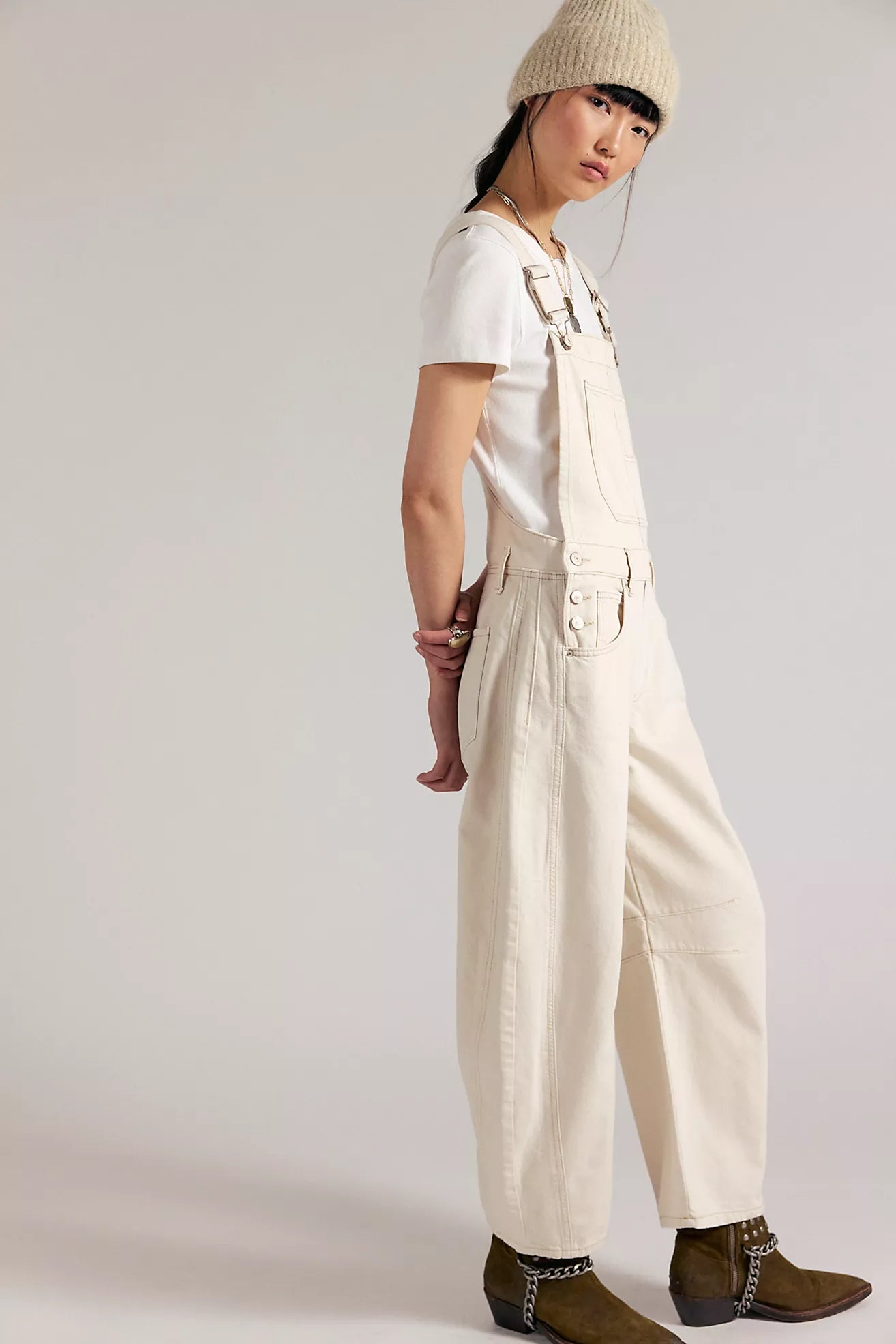 Free People - Good Luck Barrel Overalls - MILK