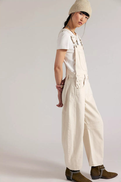 Free People - Good Luck Barrel Overalls - MILK