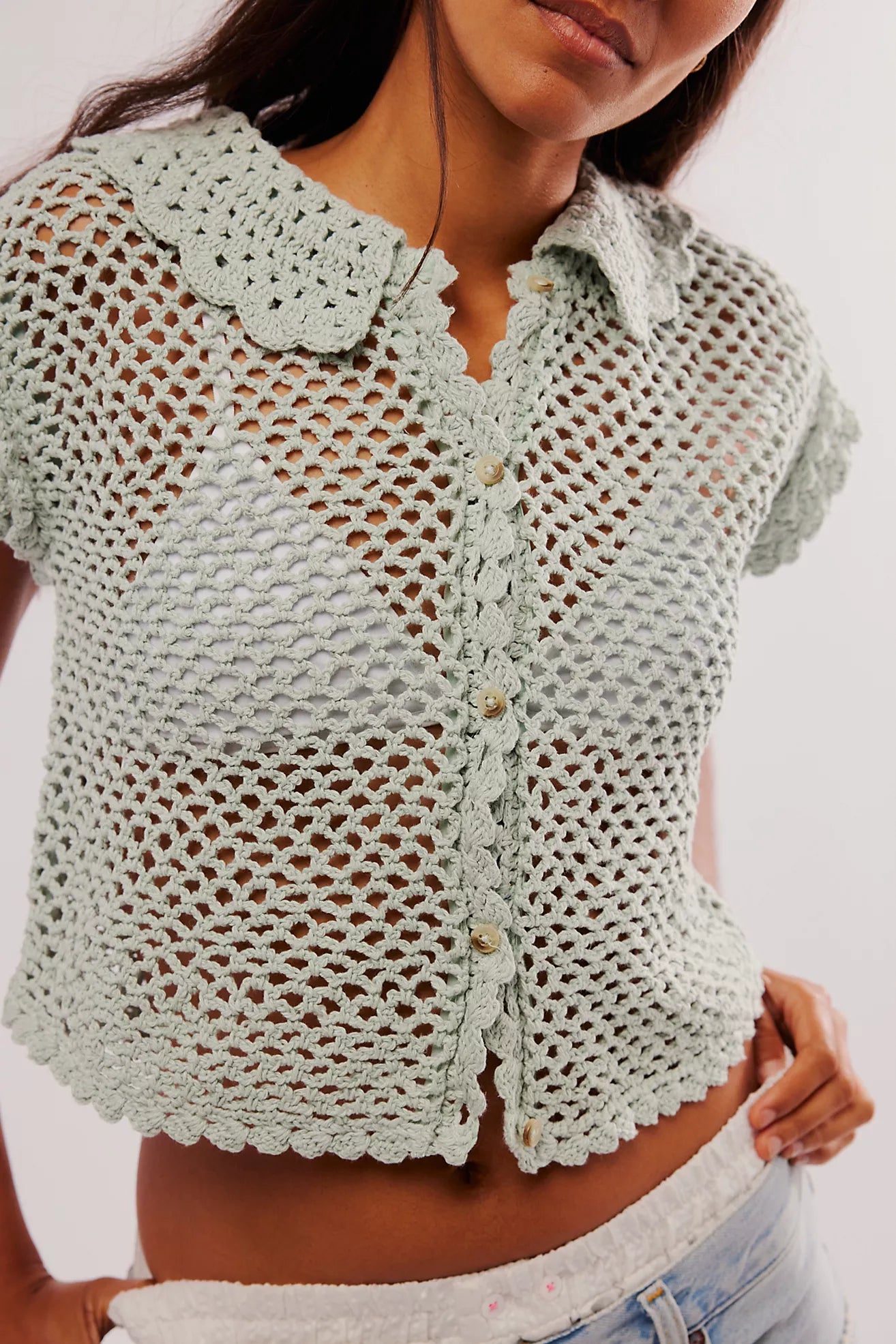 Free People - Lily Crochet Top - PALE AQUA