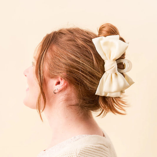 Satin Bow Claw Clip - CREAM