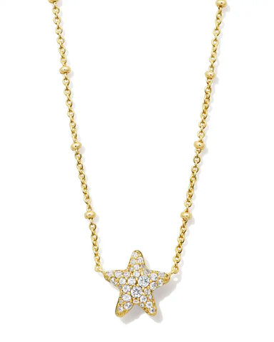 Kendra Scott - Jae Gold Star Pave Short Pendant Necklace in White Crystal