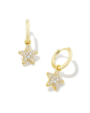 Kendra Scott - Jae Convertible Gold Star Pave Huggie Earrings in White Crystal
