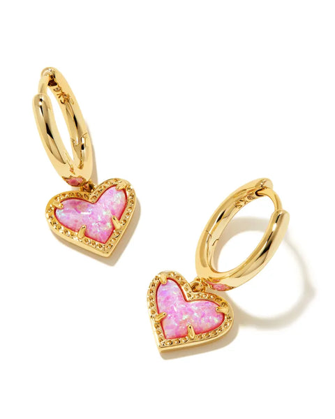 Kendra Scott - Ari Heart Gold Huggie Earrings - BUBBLEGUM PINK KYOCERA OPAL