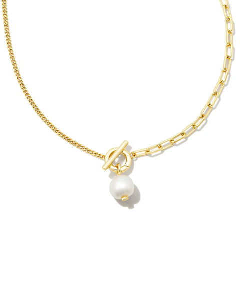 Kendra Scott - Leighton Convertible Gold Pearl Chain Necklace in White Pearl