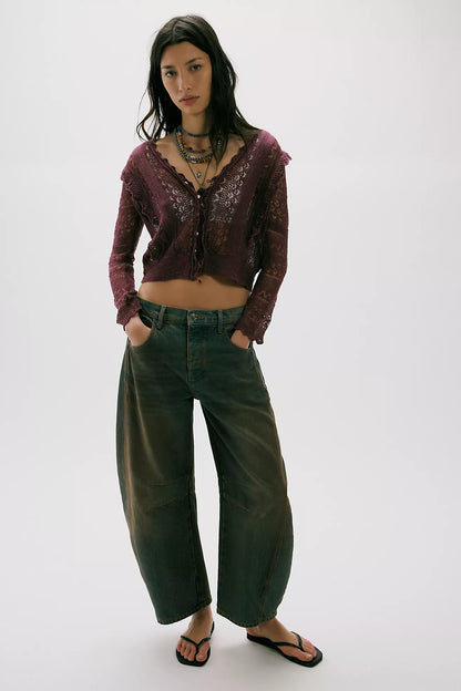 Free People - Good Luck Mid-Rise Barrel Jeans - LOST IN THE DESERT