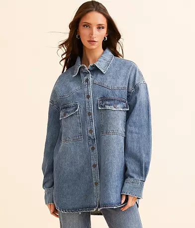 Hidden - Abbey Oversized Denim Shacket – Medium Dark Wash