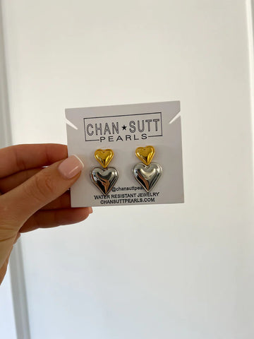 Chansutt Pearls - Mixed Metal Heart Earrings