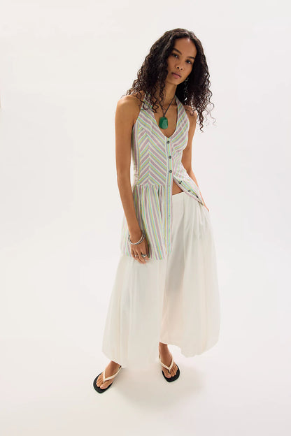 Free People - Clean Break Striped Cotton Halter Mini Dress - Multi