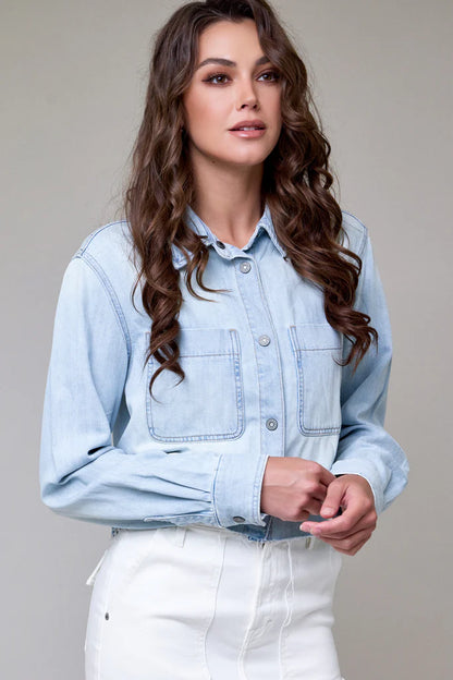 Hidden - Abbey Light Wash Cropped Denim Shirt