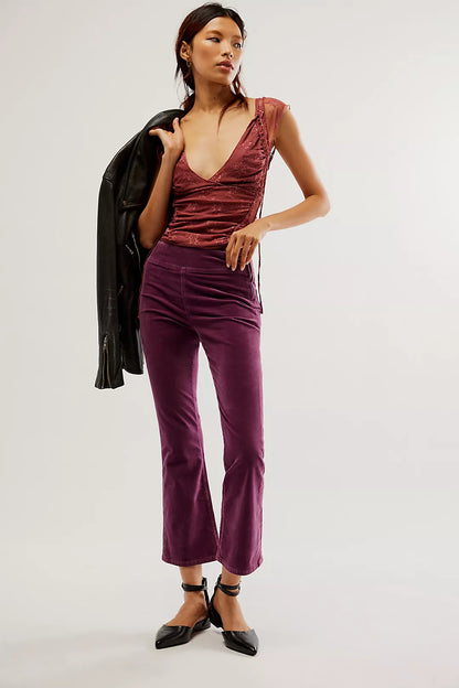 Free People - In My Feelings Velvet Crop Slim Flare Pants - FIG JAM
