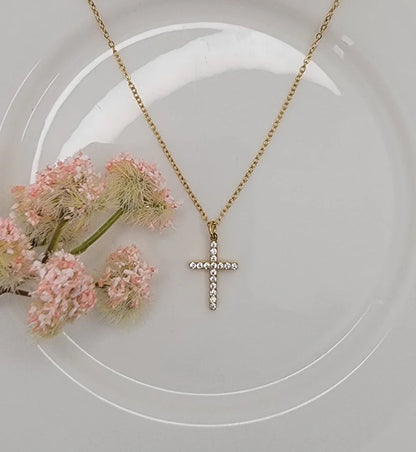 ADORN - Radiant Faith Gold Pave Cross Necklace