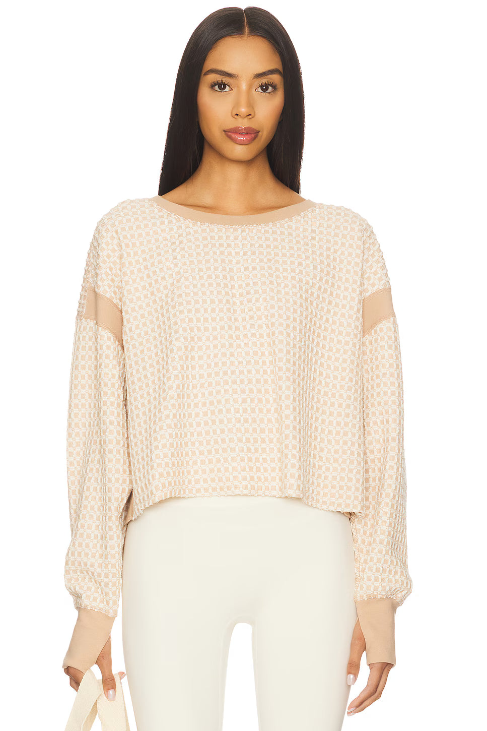 Free People - My Time Textured Reversible Layer Sweatshirt Top -SANDY
