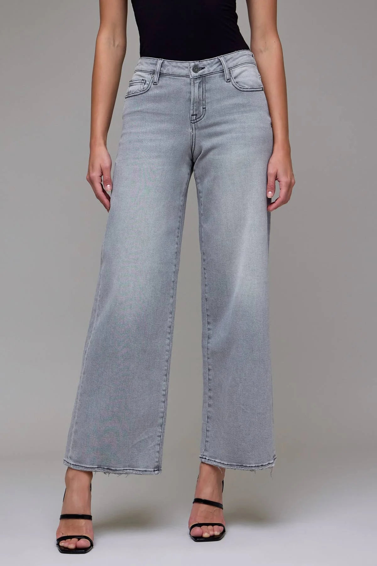 gray stretch wide leg jeans 