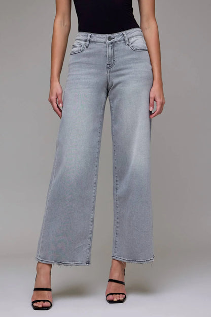 gray stretch wide leg jeans 