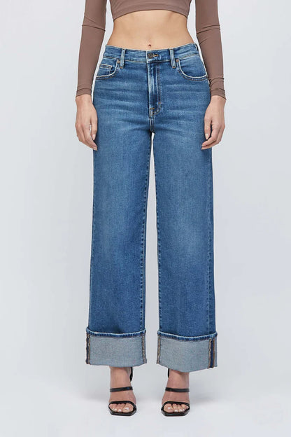 Hidden - LOGAN- Medium Wash Cuffed Stretch Dad Jean