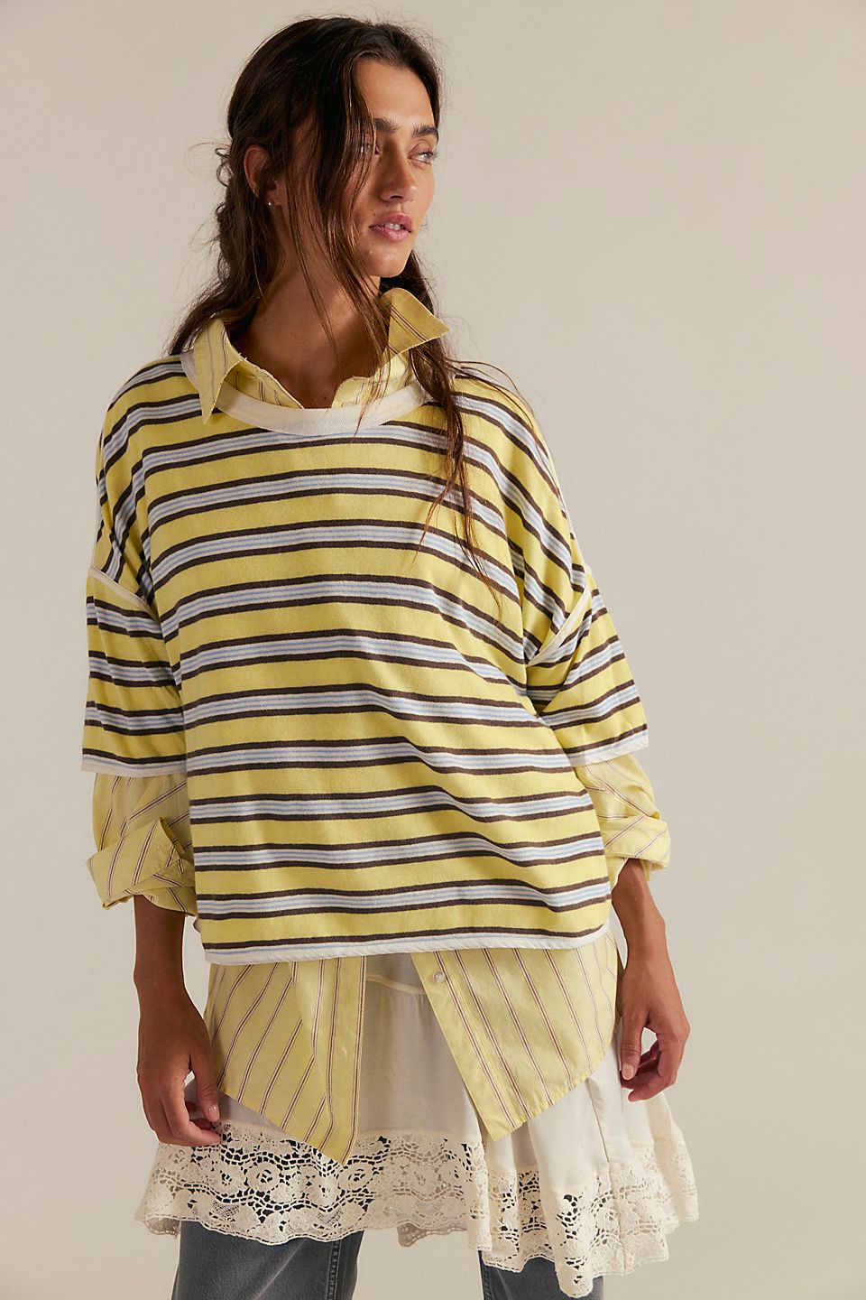 Free People - Clean Rugby Tee - YELLOW COMBO