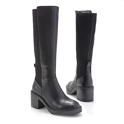 MIA Grier Knit-Back Knee-High Platform Boots - Black
