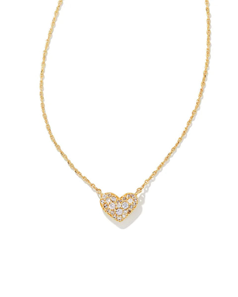 Kendra Scott - Ari Gold Pave Crystal Heart Necklace in White Crystal