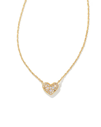Kendra Scott - Ari Gold Pave Crystal Heart Necklace in White Crystal