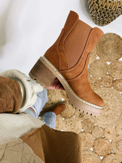 MIA Torren Cognac Platform Boots - Chunky Lug Sole Chelsea Boot