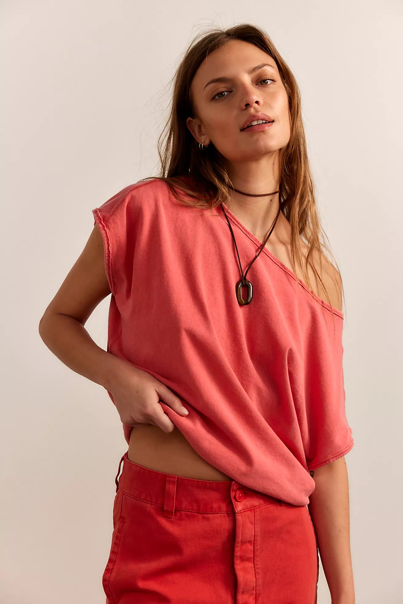 Free People - Peggy Relaxed Boat Neck Tee - Sour Sweet Pink