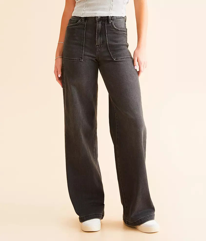 Hidden - Nori Carpenter Wide Leg Jean - Grey Wash - 33