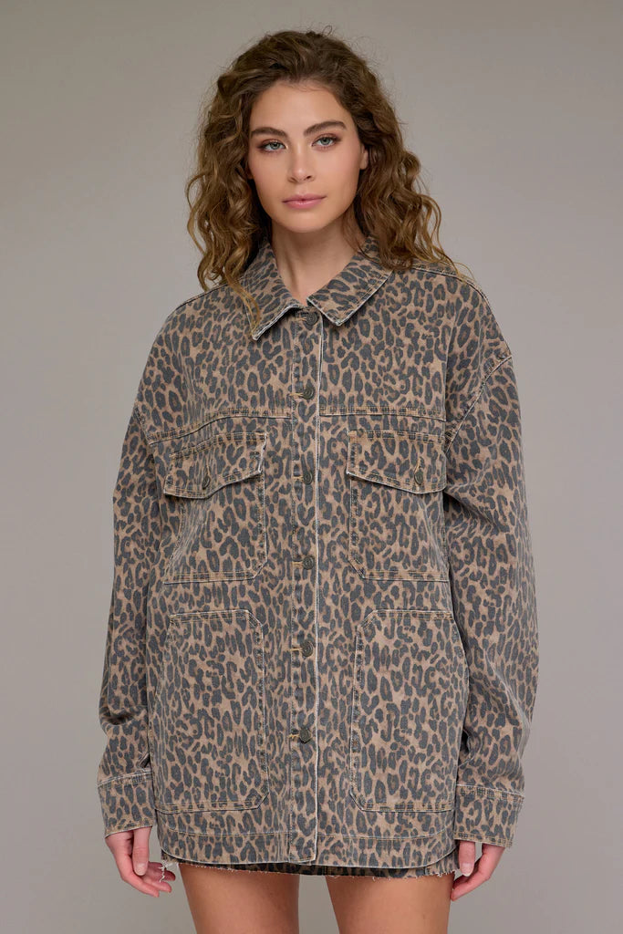 Hidden - ABBEY -  Cheetah Print Oversized Shacket